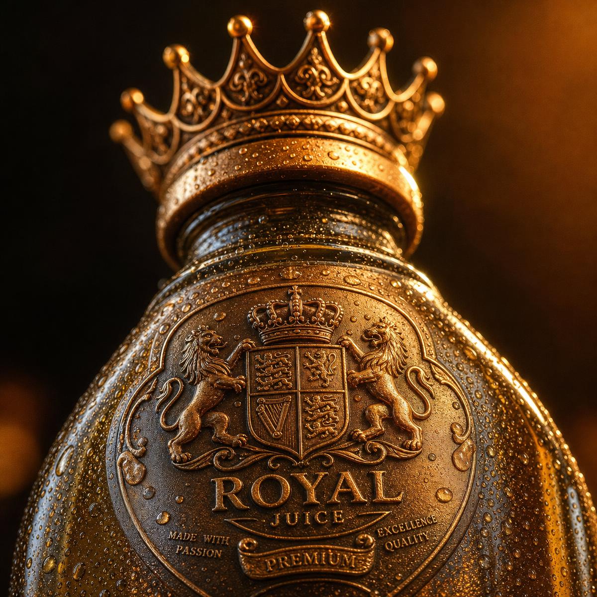 Dopul regal, macro — sticlă VIVAO cu dop regal de bronz